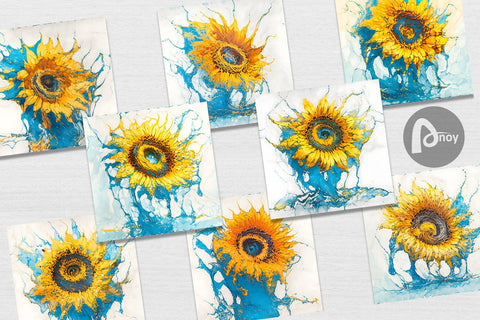 Digital Paper Splash Water Sunflower Digital Pattern artnoy 