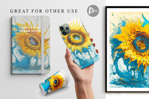 Digital Paper Splash Water Sunflower Digital Pattern artnoy 