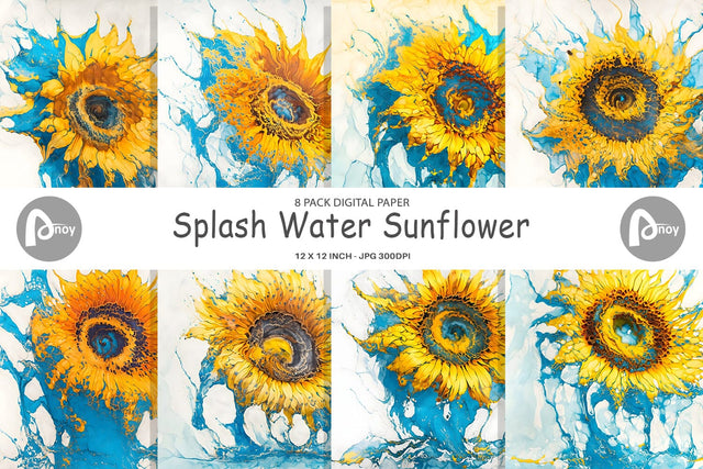 Digital Paper Splash Water Sunflower Digital Pattern artnoy 