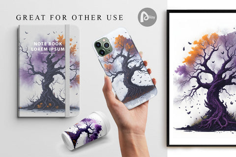 Digital Paper Spooky Tree Halloween Digital Pattern artnoy 