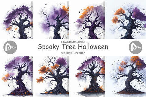 Digital Paper Spooky Tree Halloween Digital Pattern artnoy 