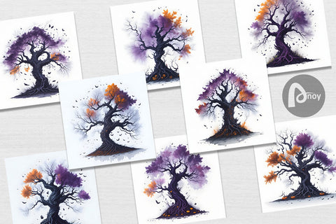 Digital Paper Spooky Tree Halloween Digital Pattern artnoy 