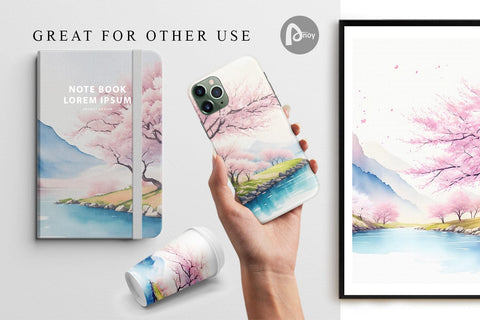 Digital Paper Spring Cherry Blossoms Digital Pattern artnoy 