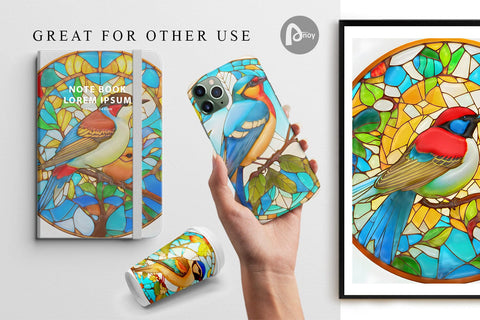 Digital Paper Stained Glass Bird Digital Pattern artnoy 