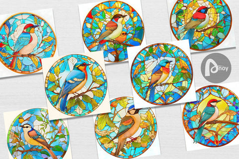 Digital Paper Stained Glass Bird Digital Pattern artnoy 