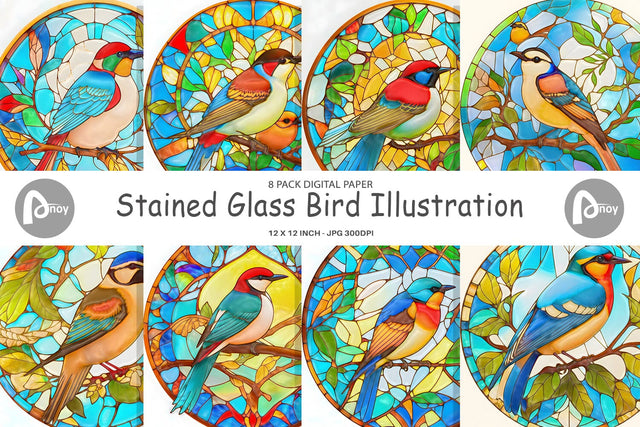 Digital Paper Stained Glass Bird Digital Pattern artnoy 