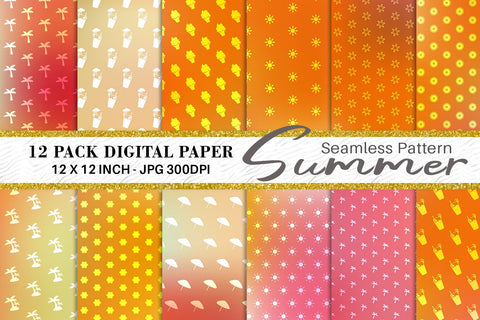 Digital paper summer pattern with gradient color background Digital Pattern artnoy 