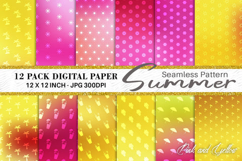 Digital paper summer pattern with gradient color background Digital Pattern artnoy 