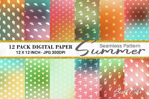 Digital paper summer pattern with gradient color background Digital Pattern artnoy 