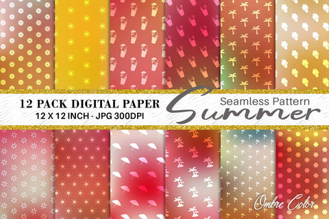 Digital paper summer pattern with gradient color background Digital Pattern artnoy 