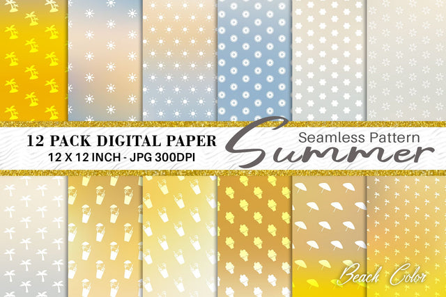 Digital paper summer pattern with gradient color background Digital Pattern artnoy 