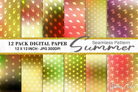 Digital paper summer pattern with gradient color background Digital Pattern artnoy 
