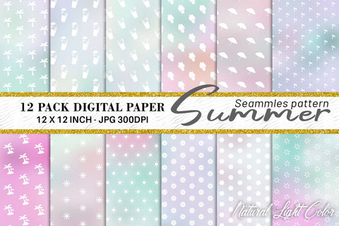 Digital paper summer pattern with gradient color background Digital Pattern artnoy 