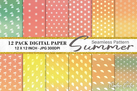 Digital paper summer pattern with gradient color background Digital Pattern artnoy 