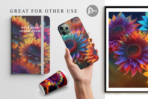 Digital Paper Sunflowers Neon Light Digital Pattern artnoy 