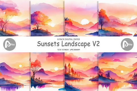 Digital Paper Sunsets Landscape Digital Pattern artnoy 