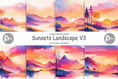 Digital Paper Sunsets Landscape Digital Pattern artnoy 