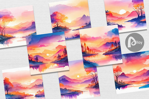 Digital Paper Sunsets Landscape Digital Pattern artnoy 