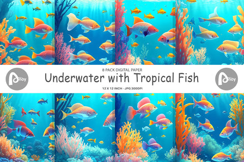 Digital Paper Underwater Tropical Fish Digital Pattern artnoy 