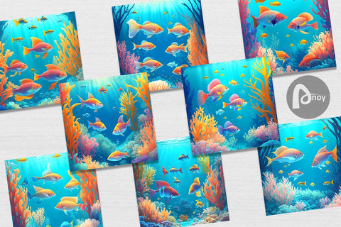 Digital Paper Underwater Tropical Fish Digital Pattern artnoy 