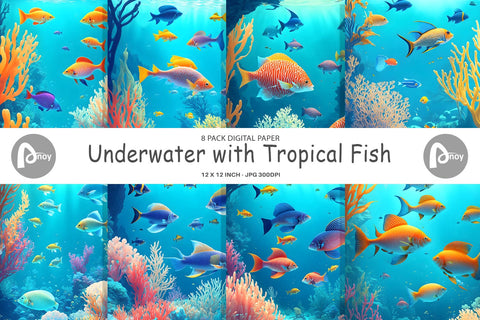 Digital Paper Underwater Tropical Fish Digital Pattern artnoy 