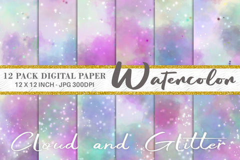 Digital Paper Watercolor cloud and glitter Digital Pattern artnoy 