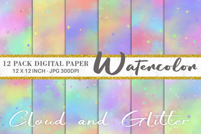 Digital Paper Watercolor rainbow and glitter Digital Pattern artnoy 