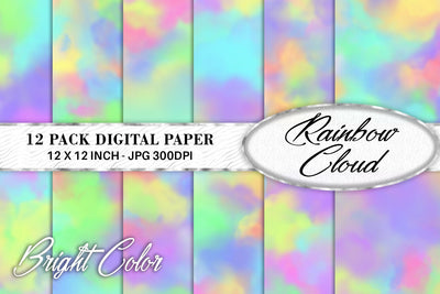Digital Paper Watercolor rainbow cloud background Digital Pattern artnoy 
