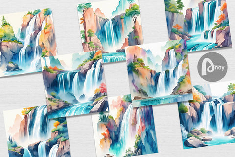 Digital Paper Waterfalls Landscape Digital Pattern artnoy 