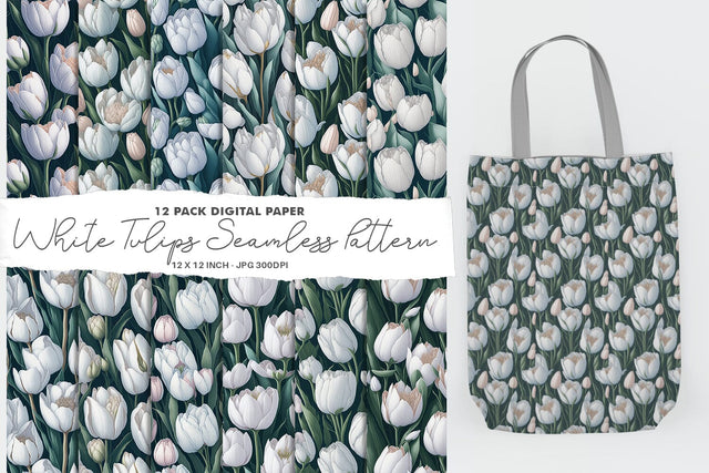 Digital Paper White tulips Flower Seamless Pattern Digital Pattern artnoy 