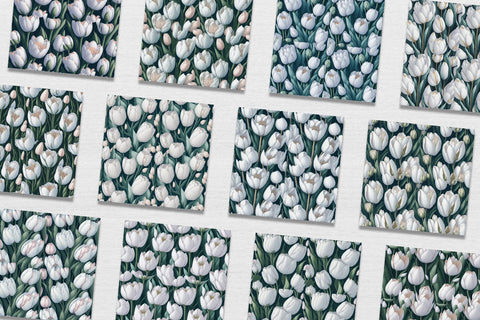 Digital Paper White tulips Flower Seamless Pattern Digital Pattern artnoy 