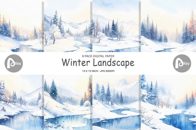 Digital Paper Winter Landscape Digital Pattern artnoy 