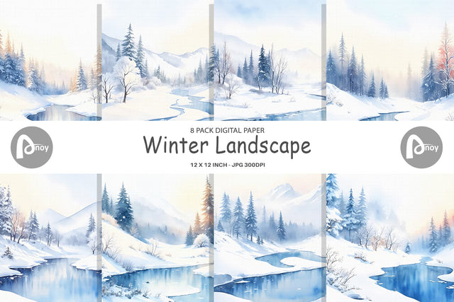 Digital Paper Winter Landscape Digital Pattern artnoy 