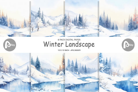 Digital Paper Winter Landscape Digital Pattern artnoy 