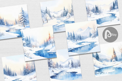 Digital Paper Winter Landscape Digital Pattern artnoy 