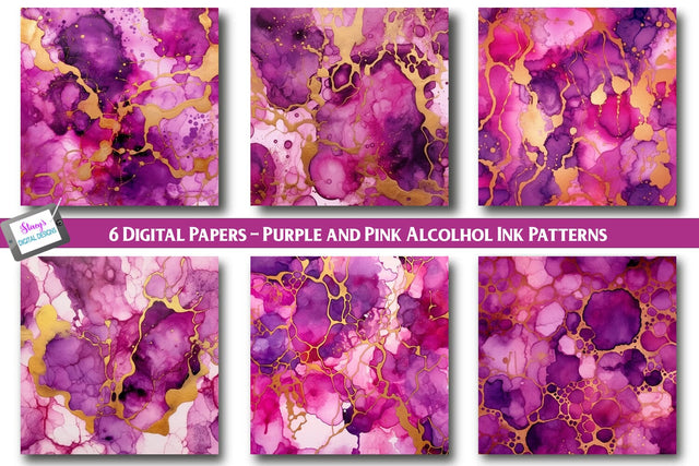 Digital Papers | 6 Pink and Purple Alcohol Ink Patterns Digital Pattern Stacy's Digital Designs 