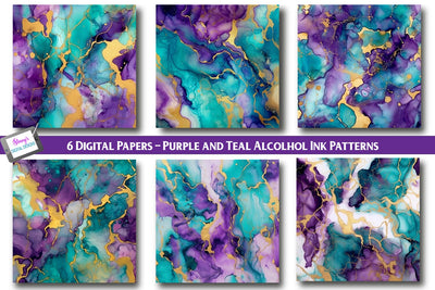 Digital Papers | 6 Purple and Teal Alcohol Ink Patterns Digital Pattern Stacy's Digital Designs 