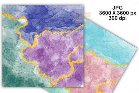 Digital Papers - Alcohol Ink and Gold Glitter Background Set Digital Pattern SineDigitalDesign 