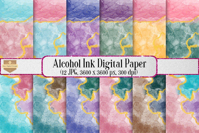 Digital Papers - Alcohol Ink and Gold Glitter Background Set Digital Pattern SineDigitalDesign 