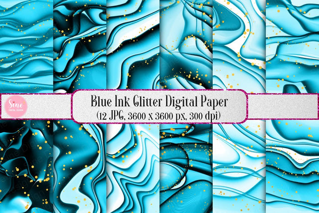 Digital Papers - Blue Ink Glitter Background Pack Digital Pattern SineDigitalDesign 