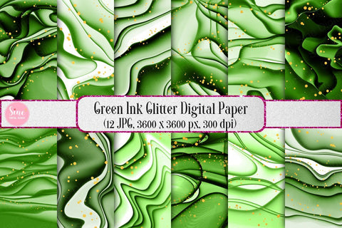 Digital Papers - Green Ink Glitter Background Pack Digital Pattern SineDigitalDesign 