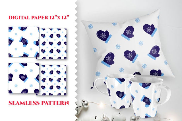 Digital papers Mittens, Socks with snowflackes, seamless patterns SVG Angelina Semenova 