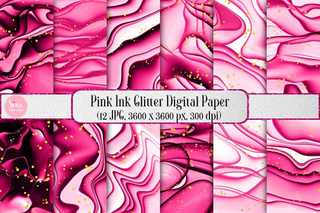 Digital Papers - Pink Ink Glitter Background Pack Digital Pattern SineDigitalDesign 
