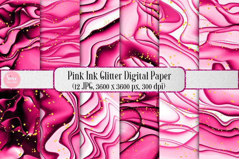 Digital Papers - Pink Ink Glitter Background Pack Digital Pattern SineDigitalDesign 