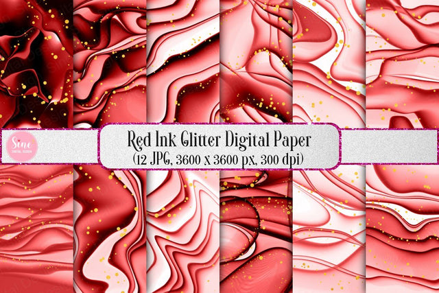 Digital Papers - Red Ink Glitter Background Pack Digital Pattern SineDigitalDesign 