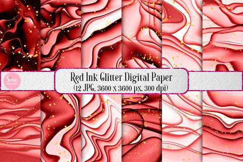 Digital Papers - Red Ink Glitter Background Pack Digital Pattern SineDigitalDesign 