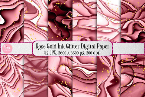 Digital Papers - Rose Gold Ink Glitter Background Pack Digital Pattern SineDigitalDesign 