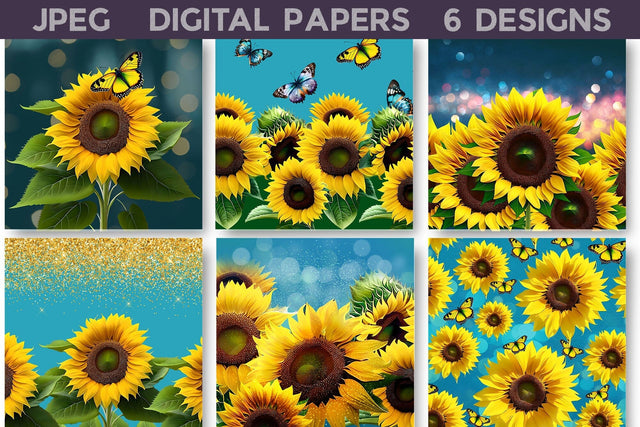 Digital Papers Sunflowers | Sunflowers illustration Digital Pattern WatercolorColorDream 