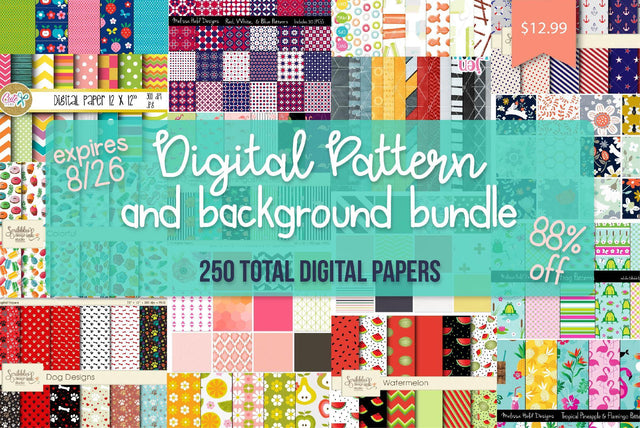 Digital Scrapbook Pattern and Background Bundle Bundle So Fontsy Design Shop 