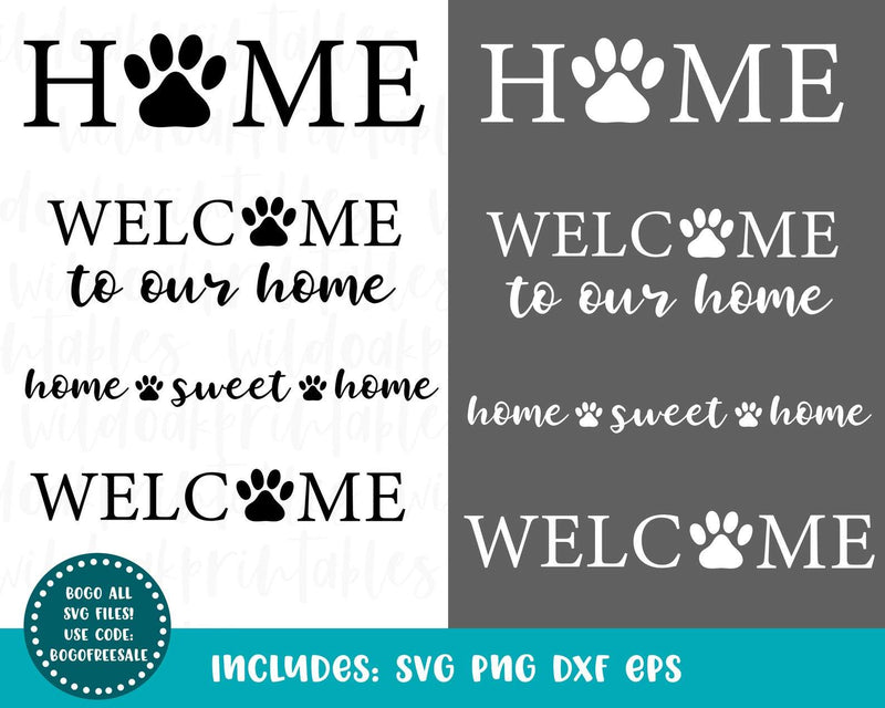 digital welcome home dog signs svg, dog home signs, home sweet home paw print signs svg, welcome to our home paw print cat home signs svg frame not included. SVG WildOakSVG 